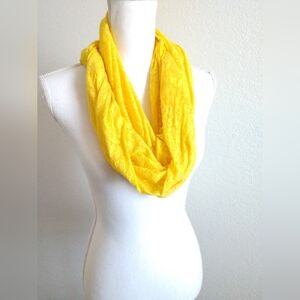 Sunny Yellow Infinity Scarf Paisley Burnout Fabric Print Circle Loop Scarf
